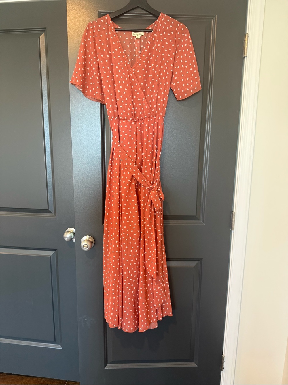 Polka Dot Wrap Maxi Dress in Terracotta